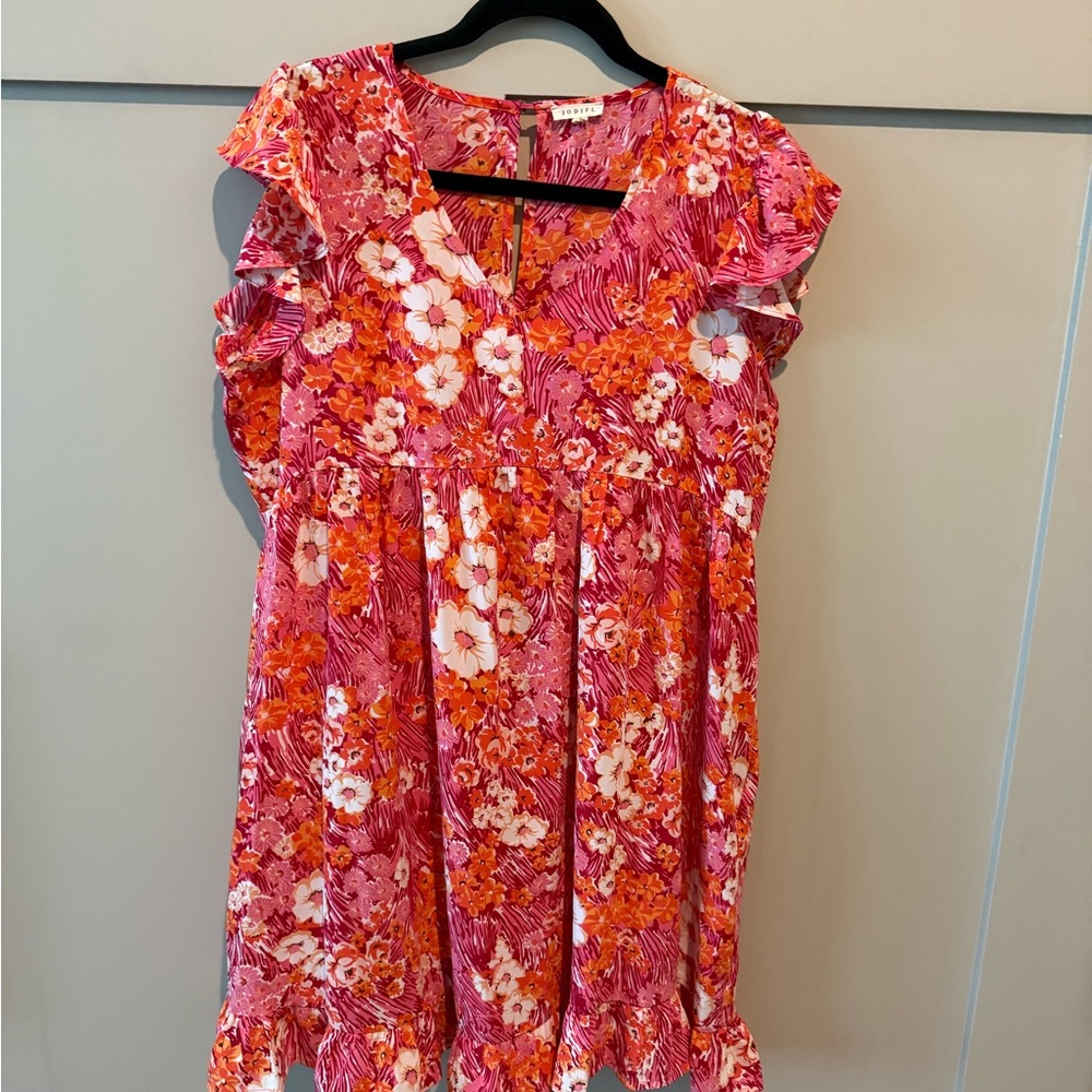 Floral Pink and Orange Women Mini Babydoll Style  Dress